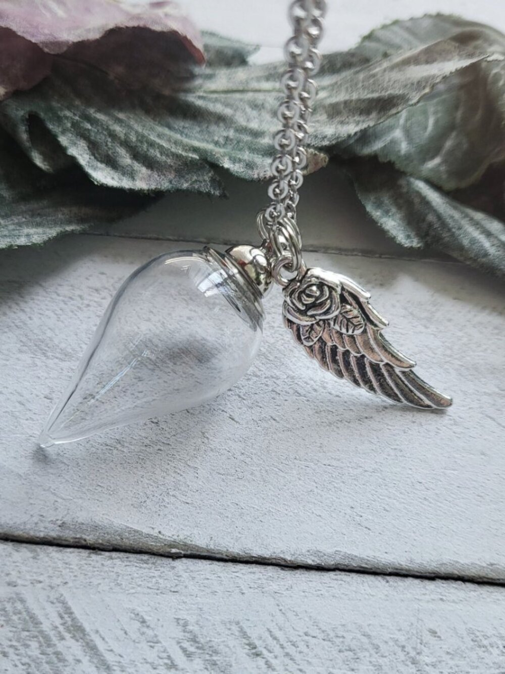 Glass Teardrop Diy Necklace Angel Wing Rose Keepsake Jewelry